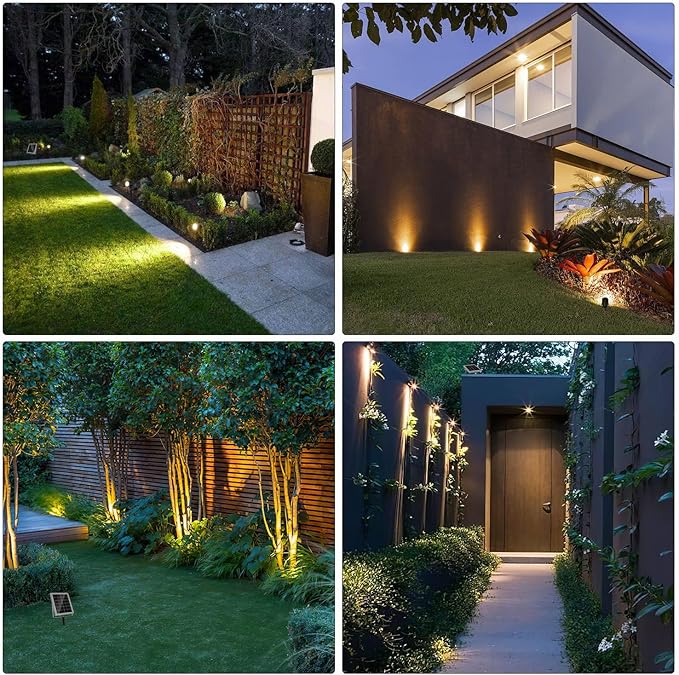 MEIKEE Solar Landscape Lights 6 in 1, 6V 6W Solar Spotlights Outdoor IP66 Waterproof 3 Brightness 2 Modes Path Lights for Pathway Landscape Garden Yard Wall (Warm White)