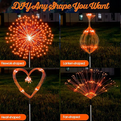 4 Pcs Christmas Solar Decoration Outdoor Orange Solar Firework Lights 180 LED 8 Modes Waterproof LED Stake Sparkler Decor for Holiday Walkway Pathway Garden Driveway Path Lawn Yard (Orange)
