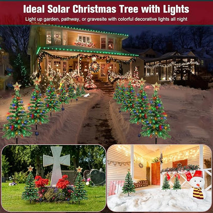 Solar Christmas Trees Lights Outdoor, Solar Powered Xmas Trees Stake Outside Waterproof 3.6FT with 100 LEDs and 8 Modes for Yard Pathway Garden Grave Cemetery Decorations (2 in 1)
