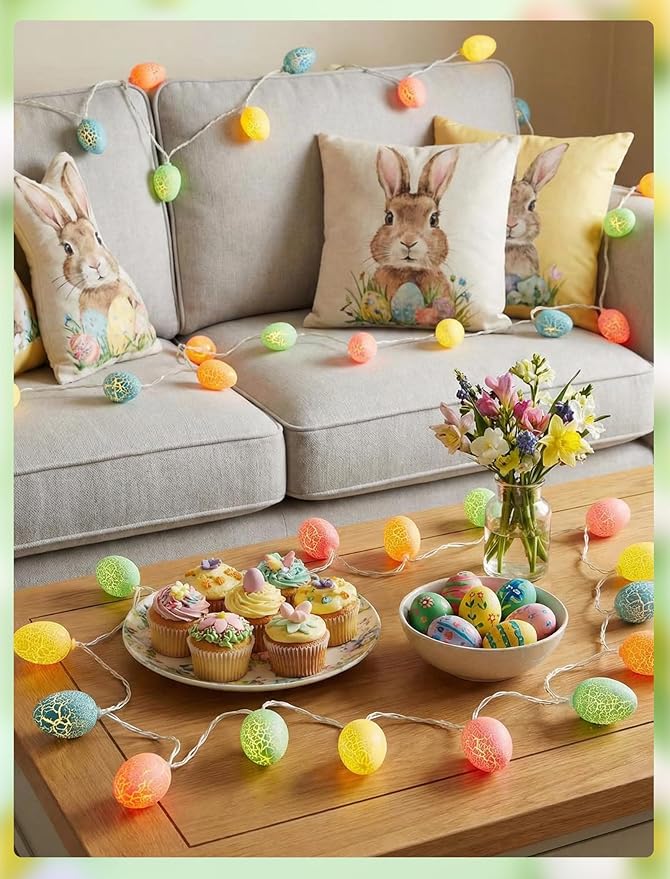 8.5Ft Easter Cracked Egg String Lights Plug in, Outdoor Spring Easter Decorations String Lights with 10 LED Colorful Cracked Egg Light, Hanging Pastel Easter Lights for Garland Party Yard Home Decor