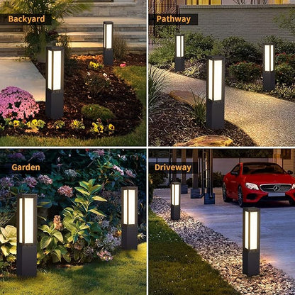 Solar Landscape Path Light, 32 Inches Modern Outdoor Bollard Lighting, Aluminum 3W 350LM Luxury LED Lights for Lawn, Patio, Courtyard and Driveway Decoration