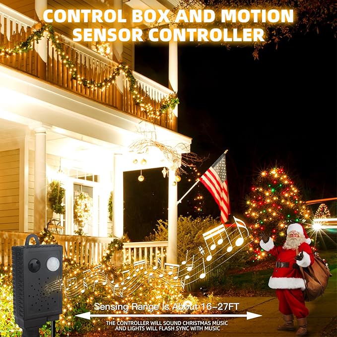 XTF2015 Music Christmas String Lights 105ft 300 LED, Warm White Christmas Tree Light with Music，End to End Plug in | Lumora