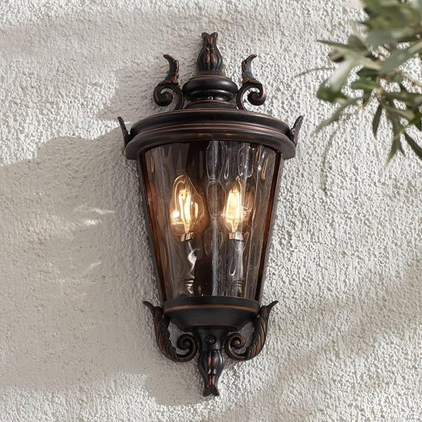 John Timberland Casa Marseille Vintage Outdoor Wall Light Fixture Veranda Bronze 17" Champagne Hammered Glass for | Lumora