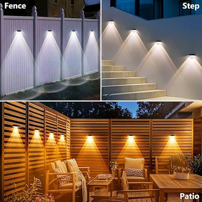 Solar Fence Lights Outdoor Waterproof Led, 3000K/4000K/6000K 3 Modes 50 Lumens Fence Lights Solar Powered for Wall/Patio/Outside/Post/Yard/Garden/Stair, Auto ON/Off Deck Lighting (8 Pack)
