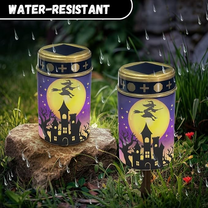 Witch Pattern Solar Lights Outdoor Waterproof Solar Garden Light Halloween Decoration for Outside Yard Path Walkway Driveway Solar Garden Lights Easy to Install
