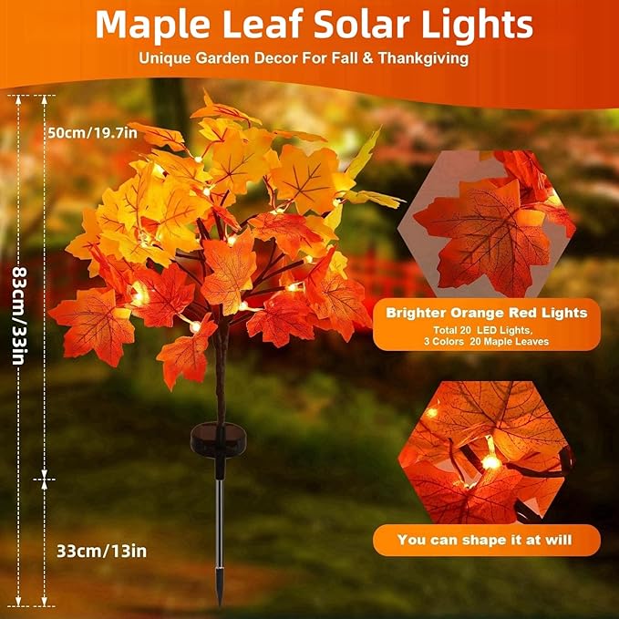 2Pack Fall Solar Lights Outdoor Waterproof,40LED 80 Maple Leaves Solar Garden Lights Outside, Autumn Artificial | Lumora