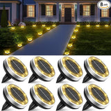 Solar Lights Outdoor Waterproof, 8 Pack 8 LED, Thickened Stainless Steel Ground Light, Solar Garden Lights | Lumora