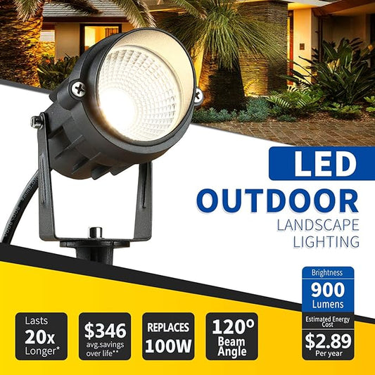 BACKLIGHT Outdoor Landscape LED Lighting 12W Waterproof Garden Lights COB Led Spotlights with Spiked Stand 120V for Lawn Decorative Lamp US 3- Plug 3000K Warm White(2Pack)