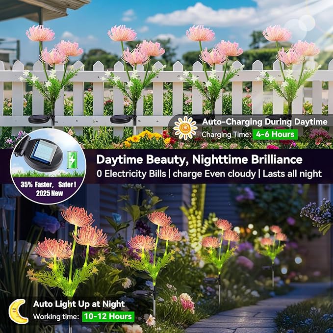 Neporal Solar Flowers Outdoor Waterproof,Romantic Warm Light with 2 Lighting Modes, Solar Outdoor Lights Decorative for Garden, Yard, Backyard Decor 4-Pack Yellow & Pink Combo