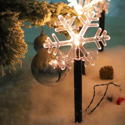 Solar Christmas Snowflake Led Pathway Lights Waterproof for Lawn Yard Walkway Garden Decor Christmas Home Decoration Warm White Landscape Light - 5 Pack