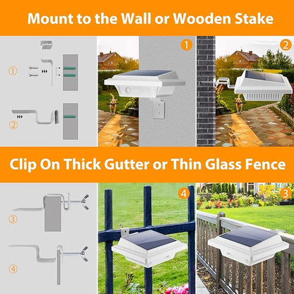 KEENZO Outdoor Solar Lights - Gutter Lights 6pcs, Solar-Powered LED Wall/Fence/Step/Deck Lights with 25 Warm White LED, Outdoor Waterproof Lighting for Garden, Patio, Backyard, Pathway and Eaves Wall