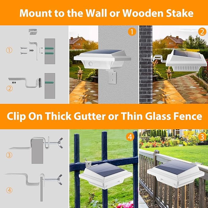 KEENZO Outdoor Solar Lights - Gutter Lights 4pcs, Solar-Powered LED Wall/Fence/Step/Deck Lights with 25 Warm White LED, Outdoor Waterproof Lighting for Garden, Patio, Backyard, Pathway and Eaves Wall