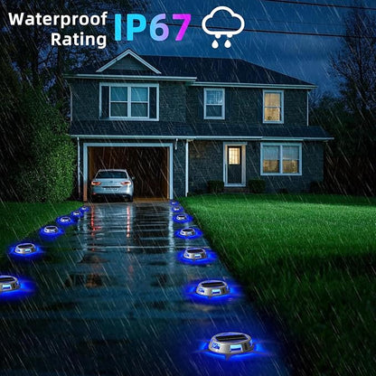 Sumaote Solar Driveway Lights 2 Pack with 9 Fixed Colors & 3 Dynamic Modes | Solar Dock Lights | RGB Color Changing IP67 Waterproof Outdoor Lights for Deck, Pathway, Stairs, Dock