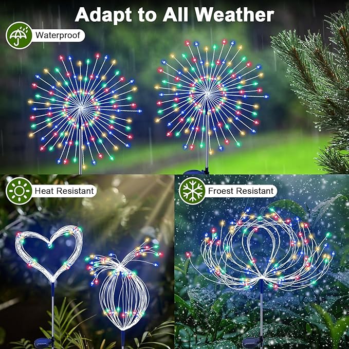 Solar Garden Lights Outdoor, 2 Pack 120 LED Twinkling Firework Lights Decorative with 2 Modes, Outdoor Waterproof | Lumora
