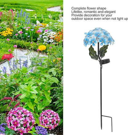 Solar Hydrangea Light, 26 LEDs Lifelike Iron Flower Stake Lamp for Garden Porch Lawn, Outdoor Solar Powered Hydrangea Decorative Lighting for Yard and Garden(Blue)