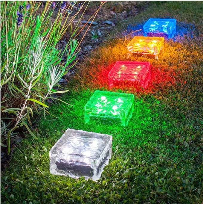 Outdoor Ice Cube Bricks Rocks Lights Solar Powered LED In Ground Pathways Patio Yard Garden Glow Lights Decor