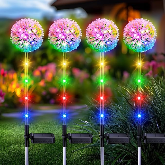 Solar Garden Lights Outdoor Decor: 4 Pack Dandelion Solar Flower Lights, 2 Modes 16 LED Colored Solar Lights for | Lumora