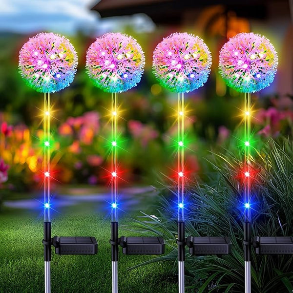Solar Garden Lights Outdoor Decor: 4 Pack Dandelion Solar Flower Lights, 2 Modes 16 LED Colored Solar Lights for | Lumora