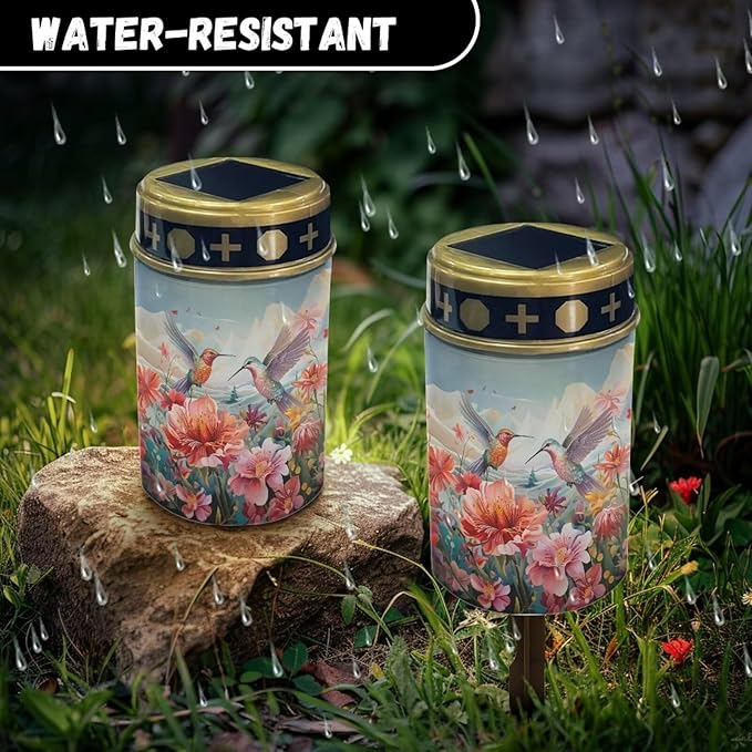 Hummingbird Solar Lights for Gravesites Easy to Install Convenient to Use Garden Solar Lights Waterproof Outdoor Decorative Solar Lights for Cemetery Graveyard Memorial