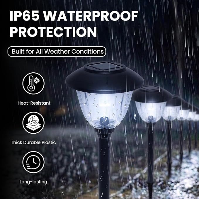 Energizer Solar Lights for Driveway - 8 Pack 15 Lumen Solar Landscaping Lights with Patterned Glass & Metal Finish, Easy to Install Weather Resistant & Waterproof Walkway Lights for Patio - Black