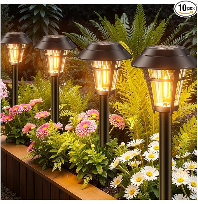 LETMY Solar Pathway Lights Outdoor, 10 Pack Solar Lights Outdoor Waterproof, Auto On/Off Solar Powered Garden Landscape Path Lights, Outdoor Solar Lights for Yard Lawn Patio Walkway Driveway