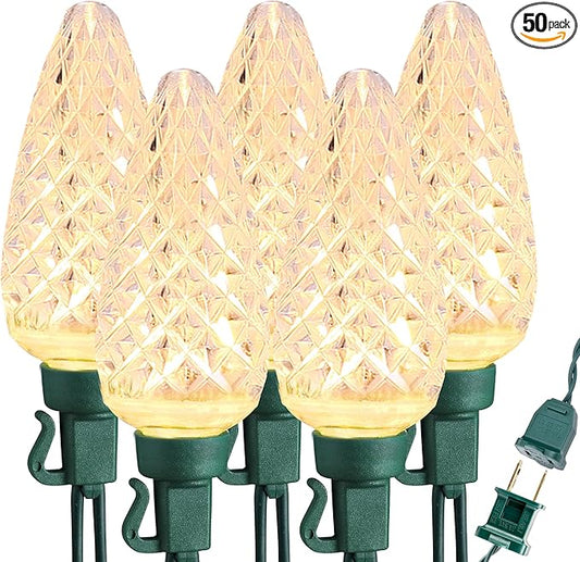 Brizled Warm White Christmas Lights - 33ft, 50 LED C9 Connectable Indoor/Outdoor Xmas String Lights, UL Certified for Holiday House, Roof, Yard, Garden, Porch and Party