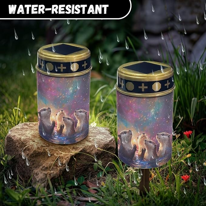 Garden Decor Solar Light Outdoor Stake Patio Yard Lawn Porch Pathway Otter Print Grave Solar Lights for Cemetery Outside Waterproof Decorations