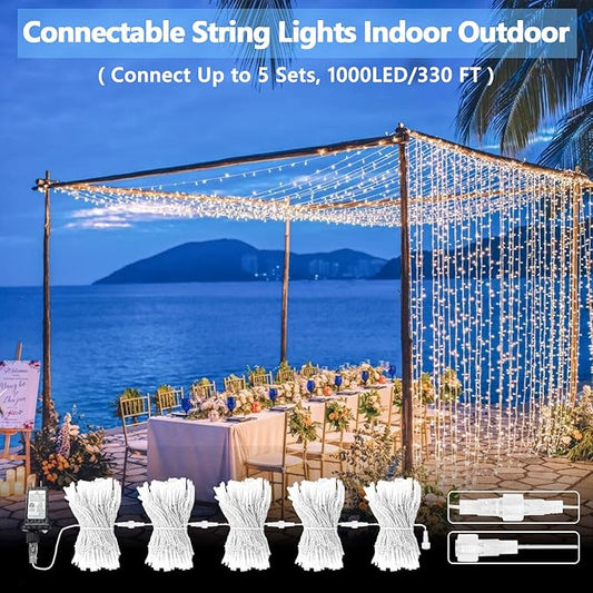 Connectable 200 LED String Lights Indoor Outdoor, 66FT Cool White Christmas Lights Waterproof, 13 Modes with Timer, Twinkle Fairy Lights Plug in Clear Wire for Christmas Tree, Bedroom, Classroom Decor