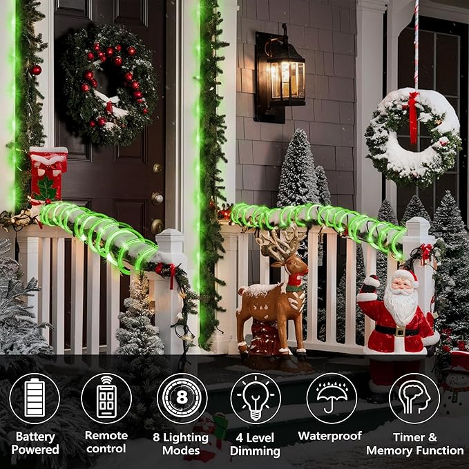 Jnaurb Battery Operated Rope Lights for Outside, 33FT 100LED 8 Modes Battery Operated String Lights, Waterproof | Lumora