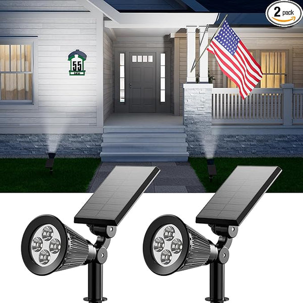 2 Pack Solar Spotlights Outdoor Waterproof for Flag, Tree, Statue, Number Sign, Plant Pot, Bright LED Outside | Lumora