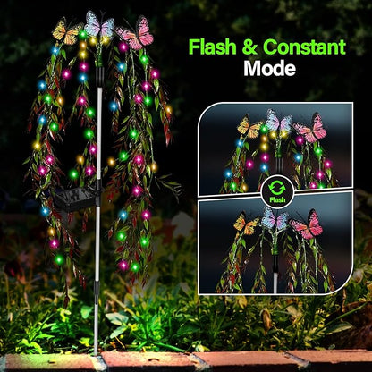Solar Garden Lights Outdoor Decorative Waterproof, 69LED Swaying Tree Solar Lights for Outside, Butterfly Flower Lights Solar Power Yard Decor for Pathway Patio Lawn Grave Decorations