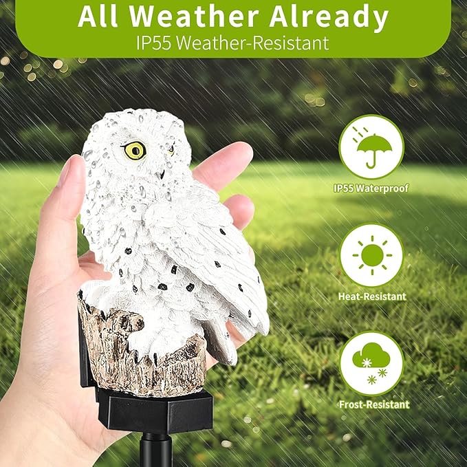 Owl Figure Solar LED Lights, (2 Pack) Resin Garden Waterproof owl Figurine with Stake for Outdoor Yard Pathway. | Lumora