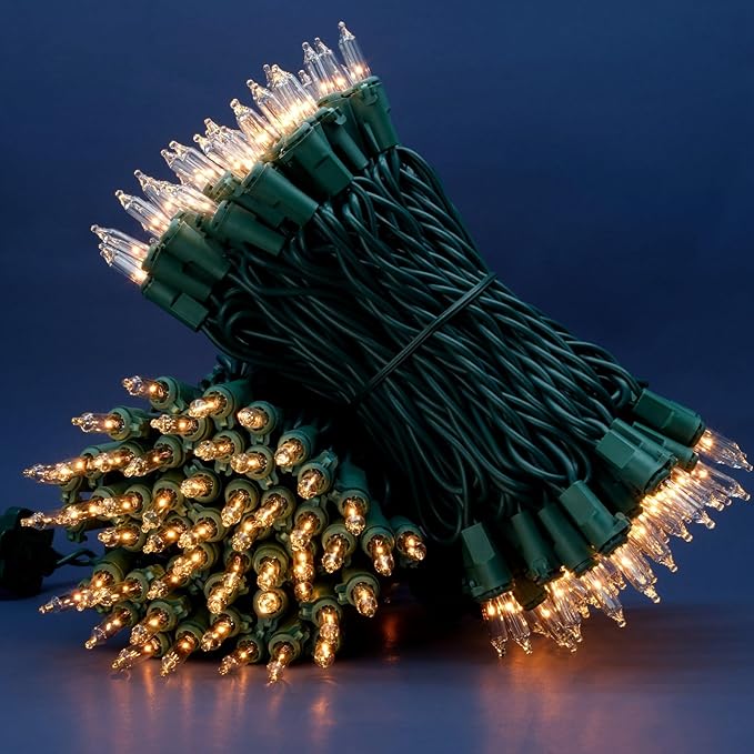 200 Count Clear Christmas Lights, Pack of 2 Strands 100 Count 33 ft Green Wire UL Listed Holiday String Light (Clear)