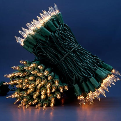 200 Count Clear Christmas Lights, Pack of 2 Strands 100 Count 33 ft Green Wire UL Listed Holiday String Light (Clear)