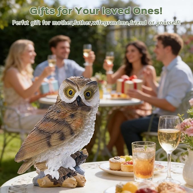 Solar Owl Garden Outdoor Statue,Owl Figurine Sculpture with LED Lights for Porch Patio Lawn Yard Deck Spring Decor - Ideal Easter Day Housewarming Christmas Gift for Women Men Owl Lover(Brown)