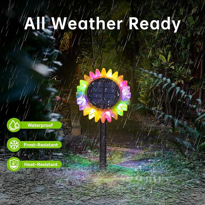 HUYIENO Solar Lights Outdoor Garden Decor Sunflower Waterproof Pathway Fence Lighting Ground/Wall Mounting 2 in 1 for Garden,Patio,Yard Decoration