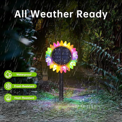 HUYIENO Solar Lights Outdoor Garden Decor Sunflower Waterproof Pathway Fence Lighting Ground/Wall Mounting 2 in 1 for Garden,Patio,Yard Decoration