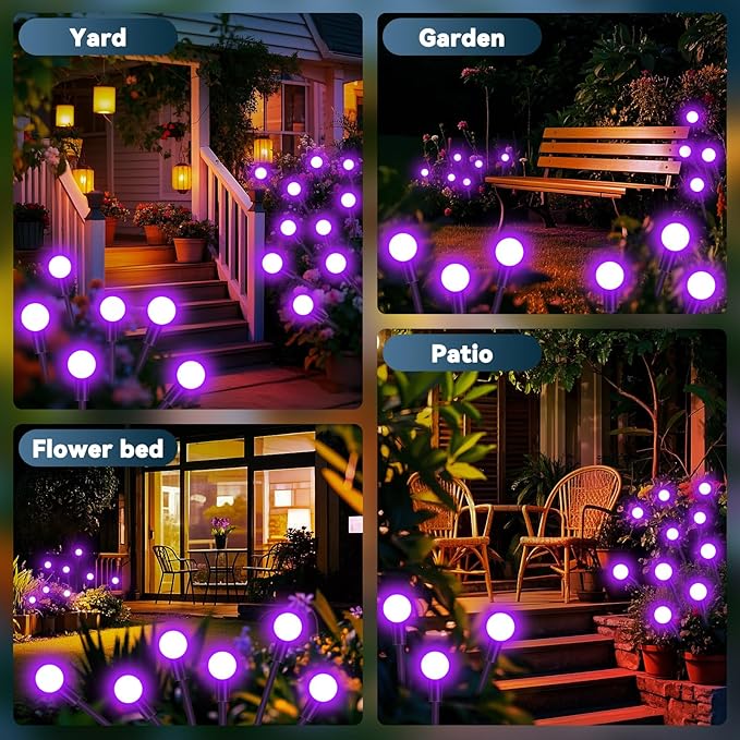 Solar Garden Lights Outdoor Waterproof, 2 Pack 16 LED Swaying Firefly Lights Outdoor Decor Light for Pathway Party Christmas Decoration, Unique Gifts for Women, Purple