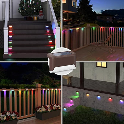 APONUO Solar Deck Lights 16 Pcs, Solar Step Lights Outdoor Waterproof RGB Fence Lamp for Steps,Backyard,Stairs and Railing