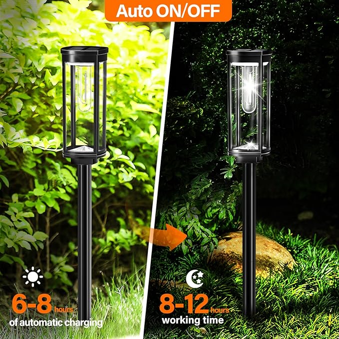 Retro Solar Pathway Lights Outdoor 8 Pack + Modern Solar Path Lights 4 Pack