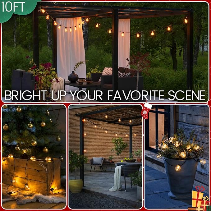 10FT LED Outdoor String Lights - Waterproof Patio Lights Shatterproof G40 Edison Globe Bulb, Connectable Hanging | Lumora
