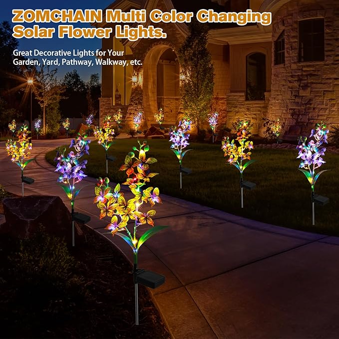 Solar Garden Lights, Solar Flower Lights with 4 Colors and 2 Lighting Modes, Suitable for Yard, Garden, Lawn, and Path Decoration(Yellow, 2 Pack)