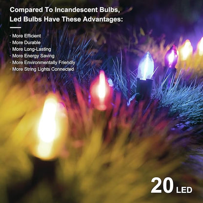 C9 Christmas Pathway Lights Outdoor, 24.2 Feet 20 LED String Lights With Stakes, Waterproof Connectable Decorations for Yard, Garden, Walkway, Driveway, Sidewalk, Multicolored, 2 Pack