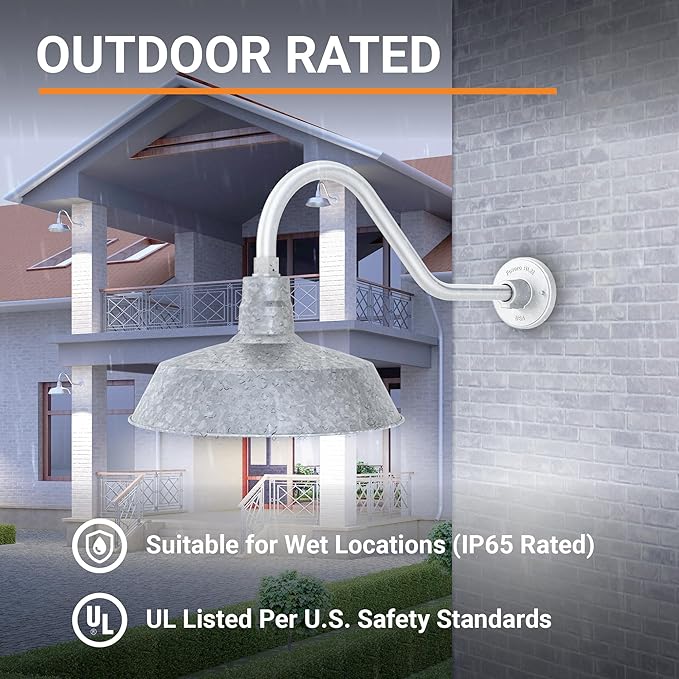 14in. Galvanized Finish Outdoor Gooseneck Barn Light Fixture with 22in. Long Extension Arm - Wall Sconce Farmhouse | Lumora