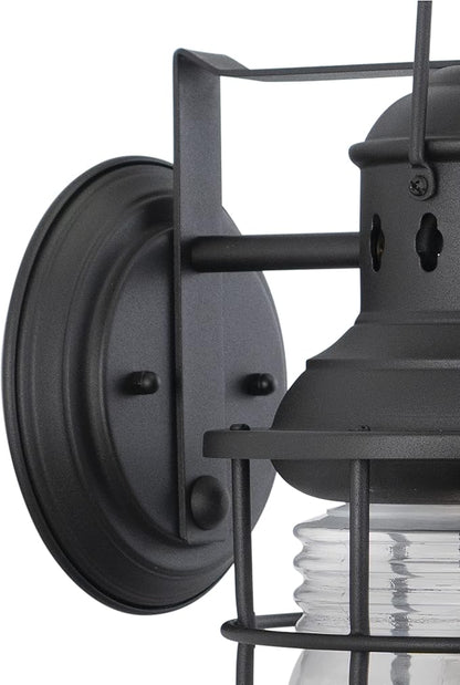 VAXCEL Hyannis 18 in. H 1-Light Textured Black Coastal Outdoor Wall Sconce Made of Durable Steel, Clear Ribbed Glass Shade, LED Compatible, Use for Exterior Porch Patio Front Door or Garage