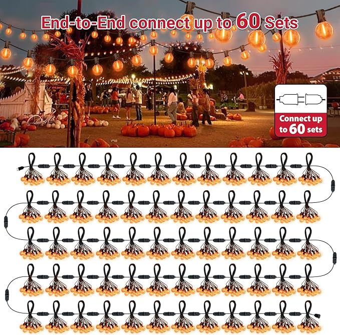 LAMPHOME Globe Outdoor Halloween String Lights, 26FT Patio Lights with 12+1Edison Shatterproof Bulbs(1Spare) | Lumora