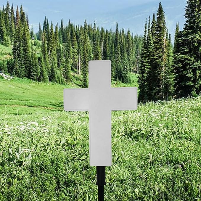 jojomis White Solar Cross Garden Decor Path Lawn Yard Acrylic Outdoor Landscape 250x80x570mm