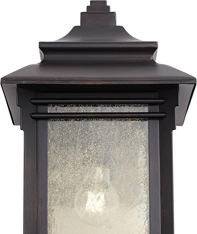 Franklin Iron Works Hickory Point Farmhouse Rustic Mission Outdoor Wall Light Fixture Bronze Lantern 16" Frosted | Lumora