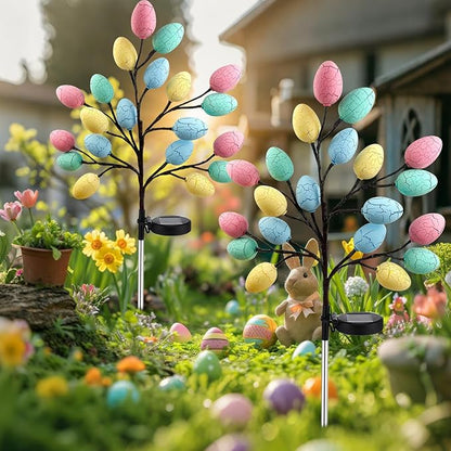 2 Pack Solar Easter Egg Lights Outdoor, 40 LED Waterproof Solar Easter Yard Decorations Outdoor Easters Yard Stakes Lights with 2 Lighting Modes for Outside Lawn Walkway Patio Cemetery Grave