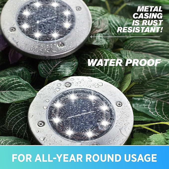Bell+Howell Swivel Disk Lights Deluxe Set of 4 Inground Solar Lights with 8 LED Bulbs Solar Power Outdoor Lights | Lumora